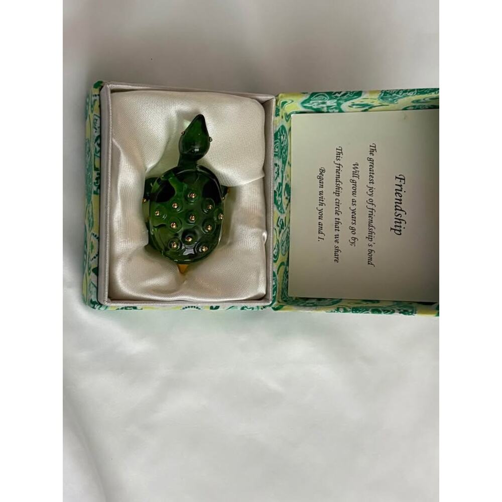 Vintage Art Glass Turtle Figurine - Friendship Boxed Gift